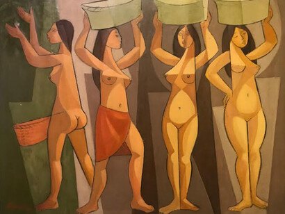 Harold Fonseca; Cariátides de café, 1998, óleo sobre tela. Foto cortesía del MAC