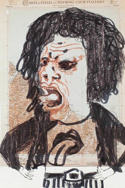 Paul Housley, Mick Jagger drawing, 1996, mixed media on Schnabel page, Copyright the Artist, Photographs courtesy of Belmacz