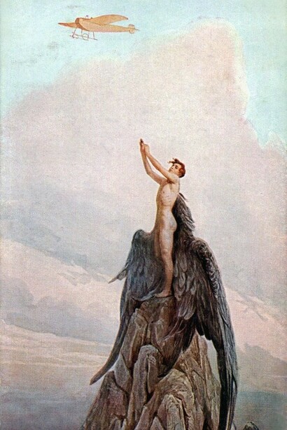 "Sogno di Icaro", dipinto di Sergey Solomko. Il motore che porta l’artista a creare è il bisogno, l’ossessione, il vuoto interiore che cerca di colmare con l’arte. La leva che spinge l’artista a mostrare le sue opere al mondo è un forte bisogno di condivisione