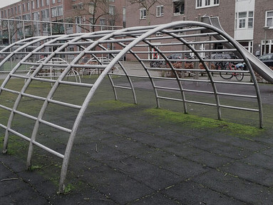 Aldo van Eyck's tunnel climbing frame on Kramatweg in Amsterdam-Oost, featuring both design variations, Netherlands