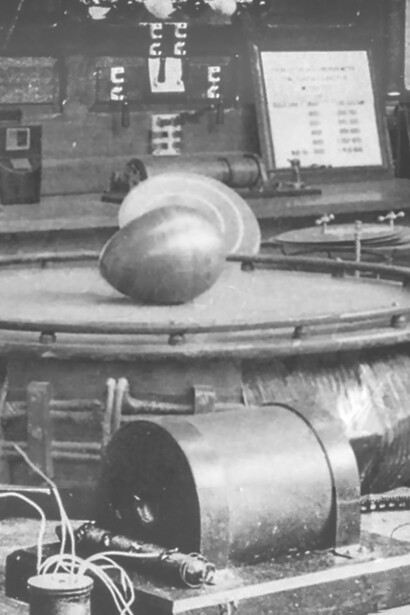 Nikola Tesla's "Egg of Columbus", a device used by the inventor to demonstrate the rotating magnetic field that drove his new alternating current induction motor by using that magnetic field to spin a copper egg on end