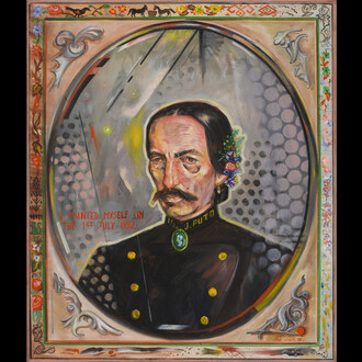 Juan Davila, Self-portrait, 1992, oil on canvas, 26 3/4x22 13/16 inches, signed and dated verso. Courtesy of the artist, Foxy Production New York and Kalli Rolfe Contemporary Art, Melbourne