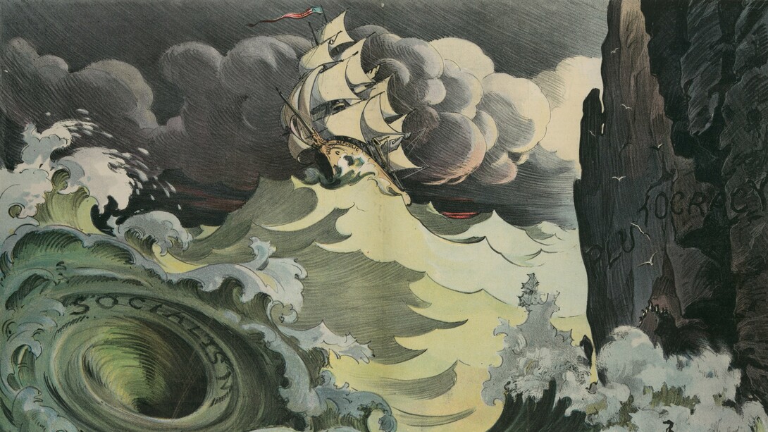 "Un caso para navegar cuidadosamente", ilustración, Udo Keppler, 1906