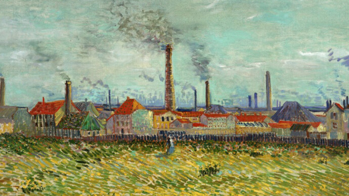 Vincent van Gogh. Factories at Clichy, 1887. Oil on canvas, Overall: 53.7 × 72.7 cm; Framed: 81.3 × 101.3 cm. St. Louis Art Museum, Funds given by Mrs. Mark C. Steinberg by exchange value. Image courtesy Saint Louis Art Museum.