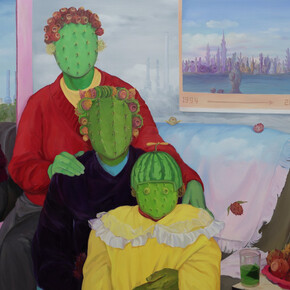 Jingyi Wang, Time travel, 2023. Oil on linen, 40 x 48 in. Courtesy of VLAB Gallery