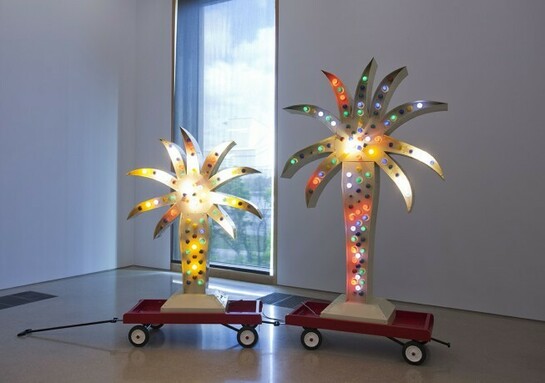 Yto Barrada, Twin Palm Island, 2011
Installation view Pérez Art Museum Miami. Steel structure, painted galvanized sheet metal, colored electrical bulbs. 107 x 154 x 50 inches, Photo: Oriol Tarrida