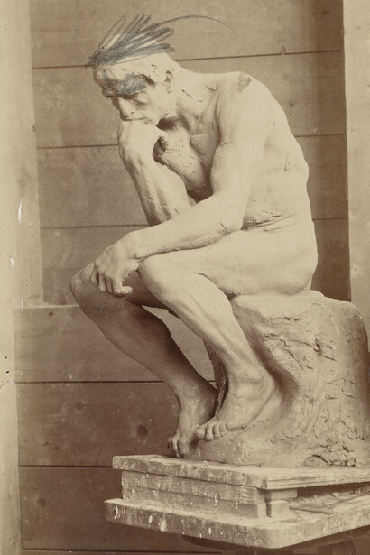 Victor Pannelier (1840- après 1907), Le Penseur en terre, retouche à la mine de plomb, Juillet 1882
épreuve sur papier albuminé, H. 24,20 L. 11,50 cm
Ph. 288