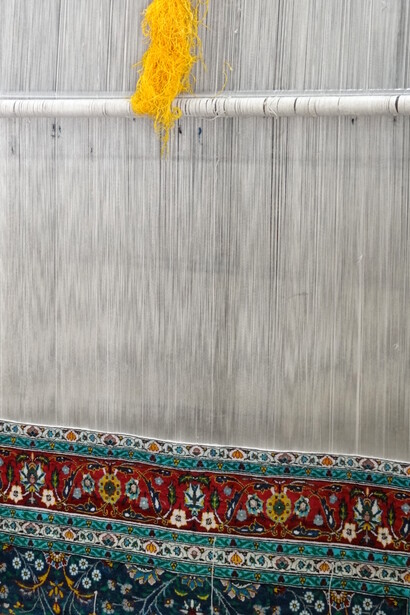 Silk carpet in the process of being made in Uzbekistan 