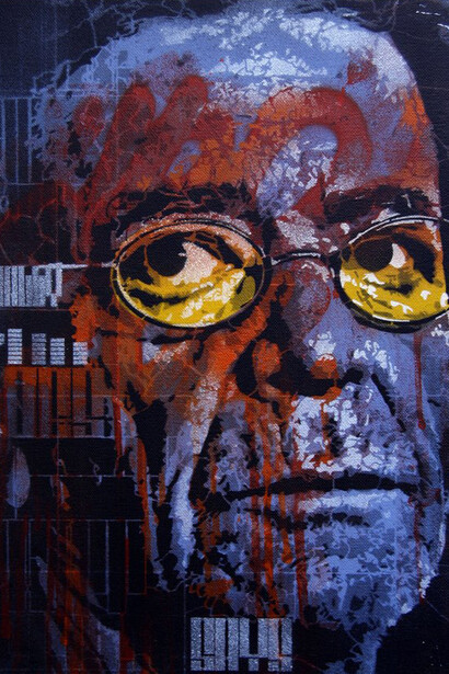 Orticanoodles, I Don't Know Anyone WHo Actually Does Care What a Critic Says, Spraypaint and stencil on canvas, 30 x 40 cm, Image courtesy Saatchi Gallery, London