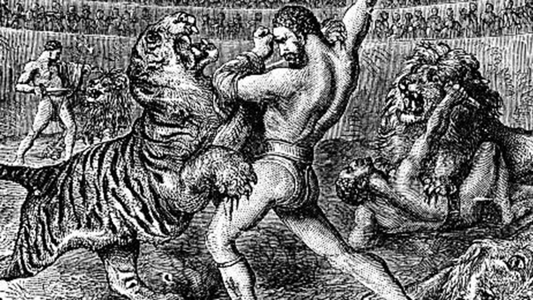 A gladiator and tiger