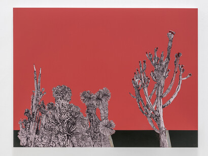 The Good do Bad, 2017, encre et huile sur bois, 71,12 x 93,98 x 3,81 cm. Courtesy of galerie Art : Concept