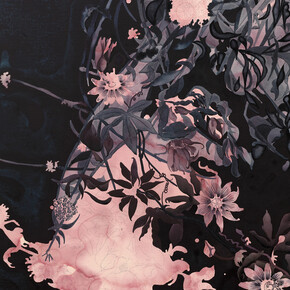 Hannah Maybank, Bobolla (detail), 2014, Synthetic Dragon's Blood, Graphite and Watercolour on Linen, 71 x 67 in / 180 x 170 cm