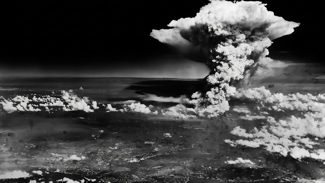 A firestorm cloud rising over Hiroshima, Japan, in the aftermath of the atomic bombing