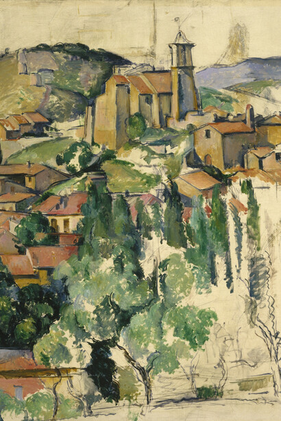Paul Cézanne (French, 1839–1906). "The Village of Gardanne", 1885–86. Oil and conté crayon on canvas, 36 1/4 x 28 13/16 in. (92.1 x 73.2 cm). Brooklyn 