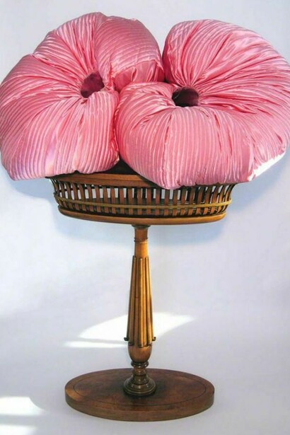 Heidi Snow, Bisou, Bisou de Judas, Easter Parade for John Carruthers, from The Shadow of Charles Butterworth, 1965 (2007) Peau de soie satin, leather batting, 25 x 42 x 27 inches (variable), Courtesy Grimaldi Gavin