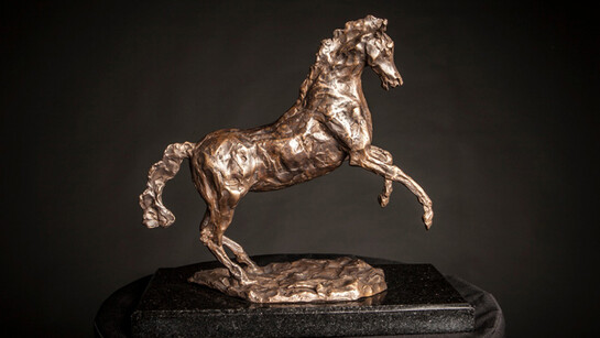 Mim Scala, Scala Prancing Horse II, 2014, Bronze on black Kilkenny marble base, 13 x 13 x 7 in / 33 x 33 x 17 cm, Edition of 10, courtesy of Eleven, London
