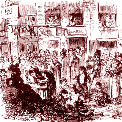 Ilustración publicada en la prensa victoriana respecto al brote de cólera acaecido en Londres en 1854