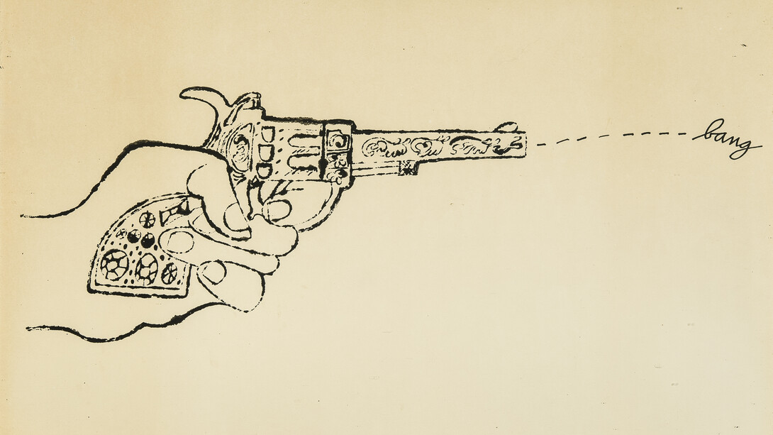 Andy Warhol, Untitled (Bang), about 1960, Blotted ink drawing with ink on paper mounted on board, 9 1/4 x 14 1/4 in. © 2014 The Andy Warhol Foundation for the Visual Arts, Inc. / Artists Rights Society (ARS), New York