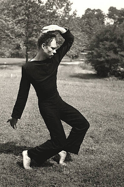 Hazel Larsen Archer. Merce Cunningham Dancing c. 1952-53. Gelatin silver print, 8 ¾ x 5 7/8 inches. © Estate of Hazel Larsen Archer and Black Mountain College Museum and Arts Center.