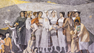 František Gajdoš, 1960.  Fresco en el vestíbulo central de la estación principal de trenes de Bratislava, Eslovaquia