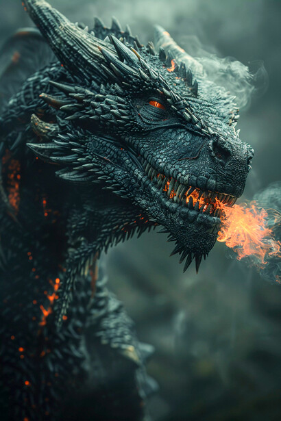 Un dragón escupiendo humo y fuego por la boca