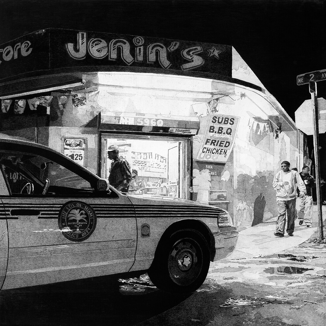 Jerome Soimaud, Around Jenin's, charcoal & graphite on canvas, 36 x 36 inches, 2009. Courtesy Yeelen Gallery