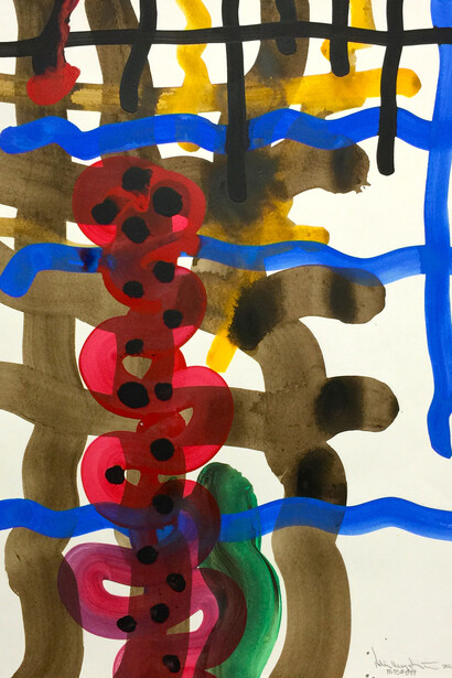 Peter Wayne Lewis, Beijing Booster #549, 2009 acrylic on paper, 30 x 22 inches. Courtesy of the artist and Skoto Gallery