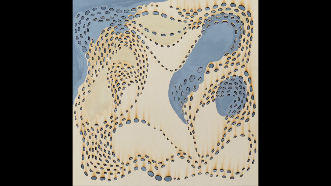 Kathleen Kucka, “Lit from Within”, 2018, burns and oil on canvas, 50 x 50 inches