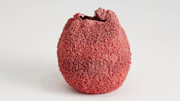 Michal Fargo, Red 3, 2016, ceramic, 4” H. Courtesy of the artist and Hostler Burrows 
