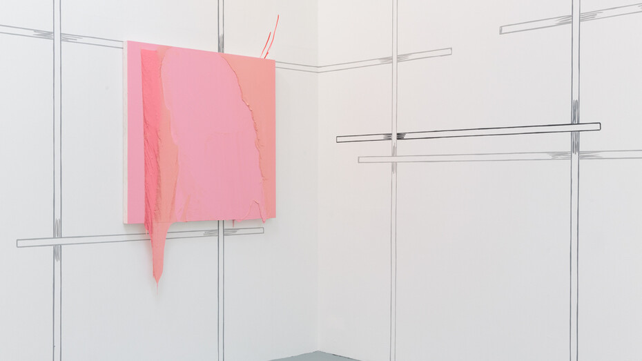 Hang On! (fill line), 2012, Alexis Harding Oil paint on mdf 100 x 100cm plus paint skin
