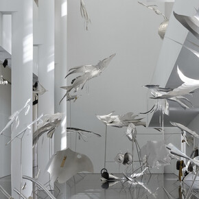 Petrit Halilaj and Álvaro Urbano, Lunar ensemble for uprising seas, exhibition view. Courtesy of Museu d’Art Contemporani de Barcelona