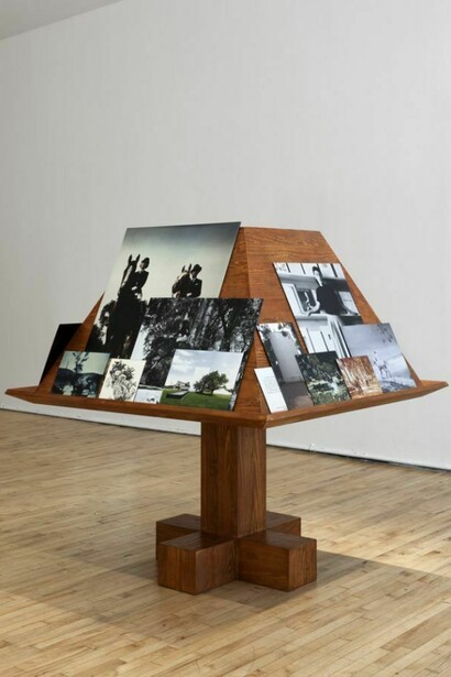 No.13 shows the Facistol (pine lectern after Luis Barragán, mounted reproductions from Luis Barragán's personal archive), which is part of the two-part work Der Trog. Courtesy of Yvon Lambert, Paris and RaebervonStenglin, Zurich.
