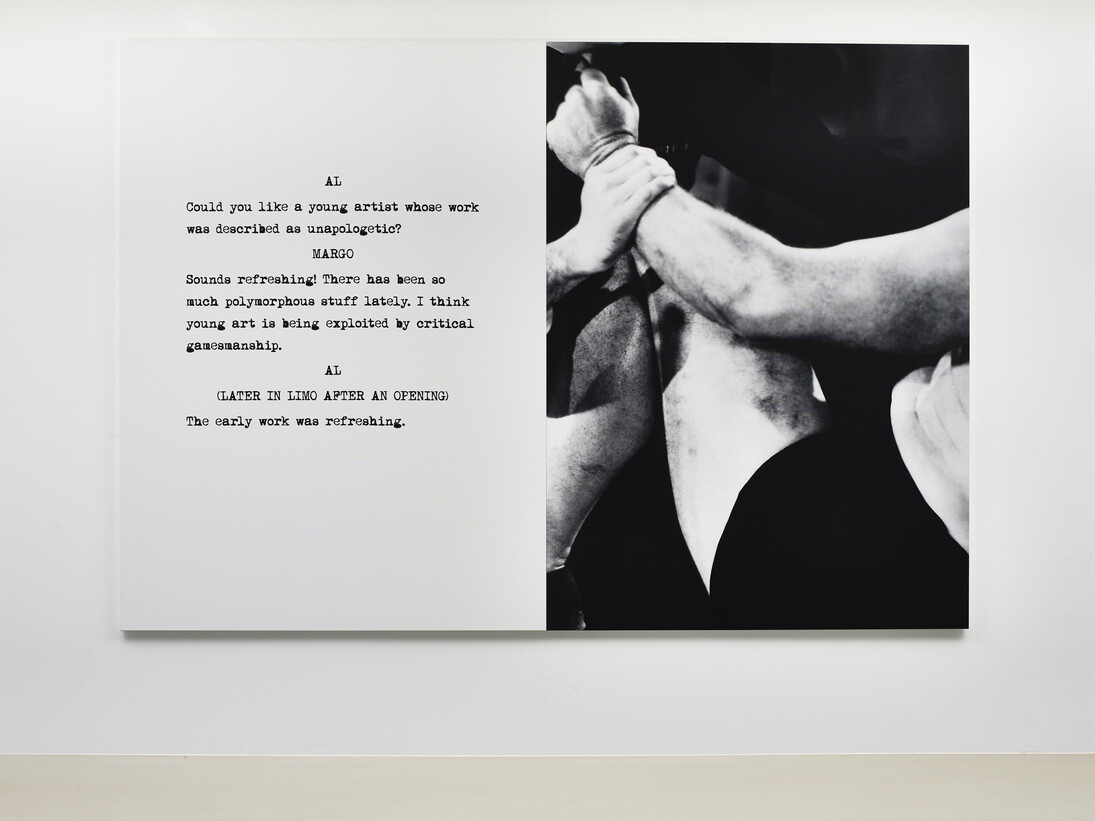 John Baldessari, Fighting, 2015, Varnished inkjet print on canvas with acrylic paint, 74 1/2" x 107 3/4" (189.23 x 274.32 cm), Space, 1966-68, Acrylic on canvas, 68 x 57 in. (172.7 x 144.8 cm). Copyright John Baldessari