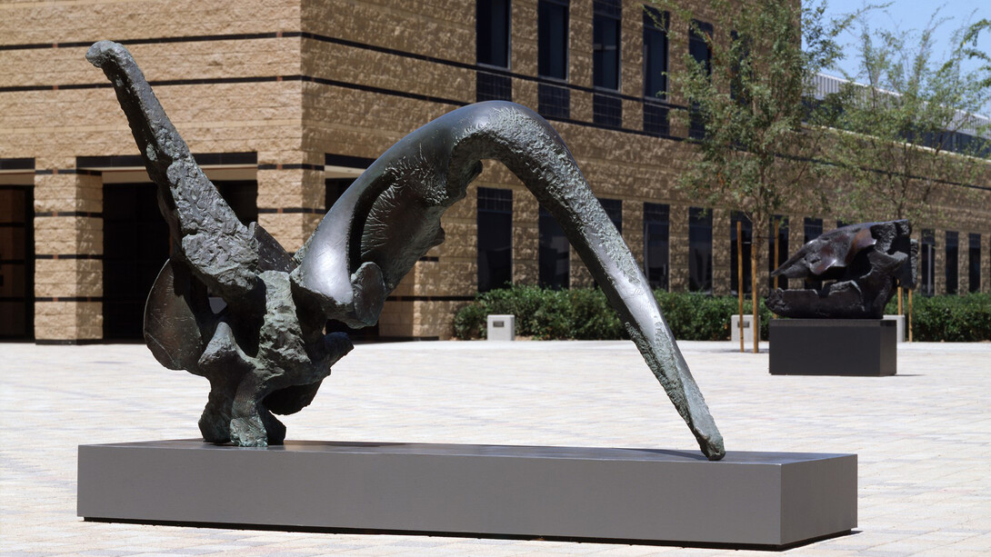 Jack Zajac, Big Skull and Horn, 1975. Bronze On view at the Irvine Civic Center. Courtesy of Dolby Chadwick Gallery