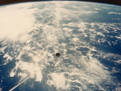 The Agena target vehicle tethered to Gemini 11, Gemini 11, 14 September 1966, Large format vintage chromogenic print, on ‘A Kodak Paper’, 28.2 x 35.2 cm, NASA negative number S66-54571, Title and technical details in ink on verso, Breese Little