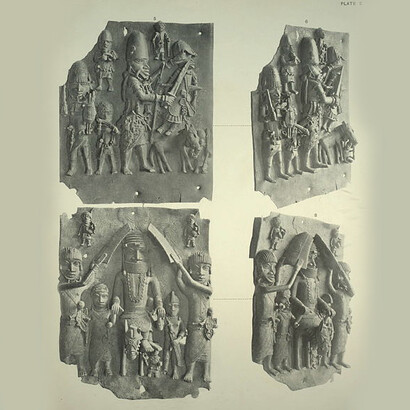 Benin bronzes in A. Pitt-Rivers' Antique Works of Art from Benin (1900)