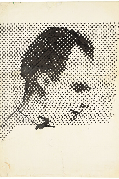 Sigmar Polke, German, 1941–2010, Raster Drawing (Portrait of Lee Harvey Oswald) (Rasterzeichnung (Porträt Lee Harvey Oswald)), 1963, Poster paint and pencil on paper, 37 5/16 × 27 1/2″ (94.8 × 69.8 cm), Private Collection, Photo: Wolfgang Morell, Bonn © 2014 Estate of Sigmar Polke/ Artists Rights Society (ARS), New York / VG Bild-Kunst, Bonn