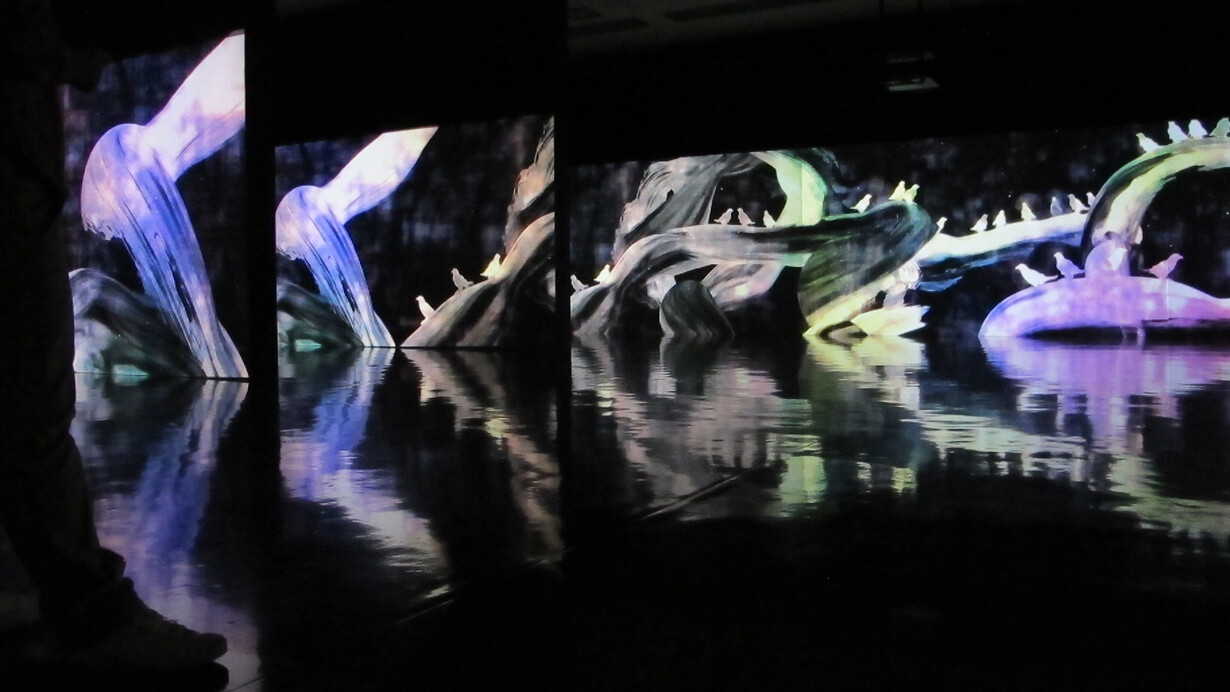 Crows are Chased and the Chasing Crows are Destined to be Chased as Well - Light in Dark, 2014 © 2014 teamLab, courtesy Pace Gallery