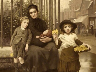 «The Pinch of Poverty», Thomas Kennington (1891)
