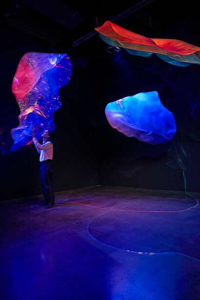 Pipilotti Rist, Prickling Goosebumps & Humming Horizon, Installation view. Pictured: 大皮膚 <Big Skin>, 2022. Courtesy of Luhring Augustine Chelsea, New York.
