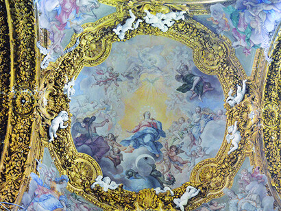 Affresco sulla volta a vela del transetto (pseudo cupola)  raffigurante "Immacolata Concezione" di Giuseppe e Andrea Orazi, entro il 1704 (foto Studio Azimuth147)