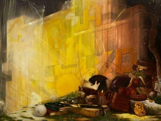 Nigel Cooke, Hubris, 2012-2013, oil on linen backed with sailcloth, 230 x 320 cm, 90 1/2 x 126 ins
