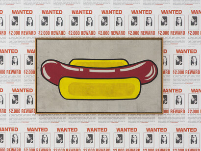 Sturtevant, Lichtenstein Hot Dog,
1969,
olio e acrilico su tela,
Collezione privata,
Paris,
Veduta della mostra, Madre, Napoli,
Foto Amedeo Benestante