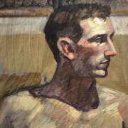 Mark Beard Shirtless Man 25 x 22 oil on canvas. Detail