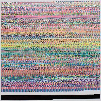 Kathryn Refi, “Every Word I Spoke, Arranged Alphabetically,” 2014, Paint pen on frosted mylar, 24 x 24 inches