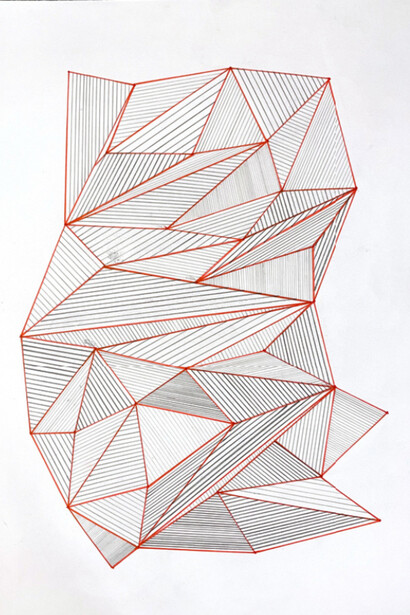 Nancy Caton, Axis of Interpretation, 2023, pencil and pen on paper, 14×11 inches. Courtesy of Fountain House Gallery