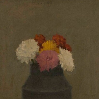 Kulicke, Flowers, 1962, oil on board, 9x9 inches