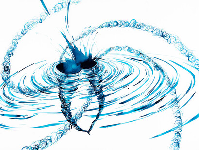 Lia Halloran, WS601 The Collision (detail), 2023. Ink on duralar, 25 x 40 in (63.5 x 101.6 cm). Courtesy of Luis De Jesus Gallery