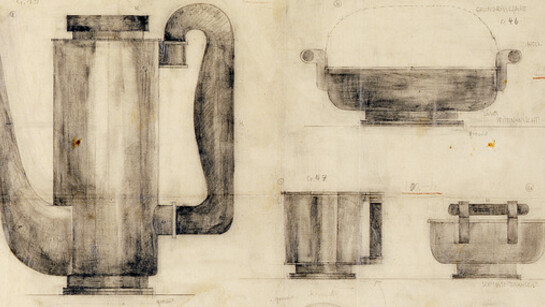 Entwurf für ein Kaffeeservice aus Silber und Elfenbein, Wolfgang Tümpel (1903-1978)1929Halle / Burg Giebichenstein Blei 62 x 44,5 cm
