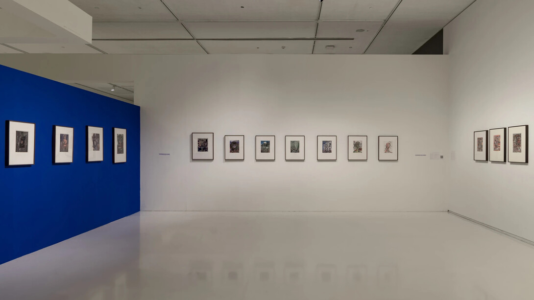 FN Souza, Drawings and chemical alterations, exhibition view. Courtesy of Emami Art